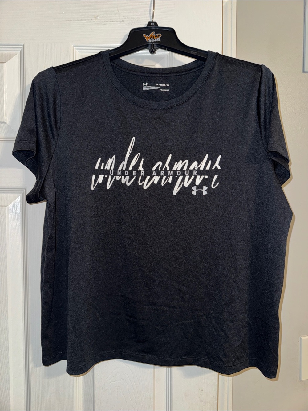 Under Armour Black Short-Sleeve Tee with White Script Logo